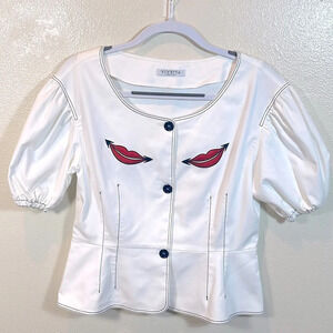 VIVETTA  blouse with lips embroidered  size 42/6 or Medium in  US